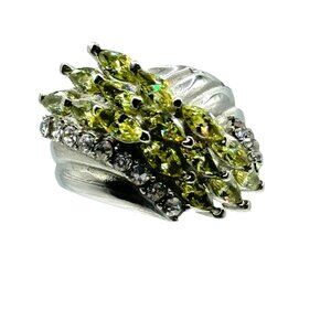 NWT Stainless Steel Green Cubic Zirconia Cluster Ring Size 9 Statement Large
